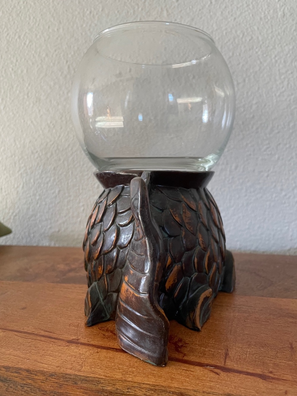 Vintage Japanese Koi Ornate Carved Fish Bowl Stand with Bowl - Picture 5 of 11